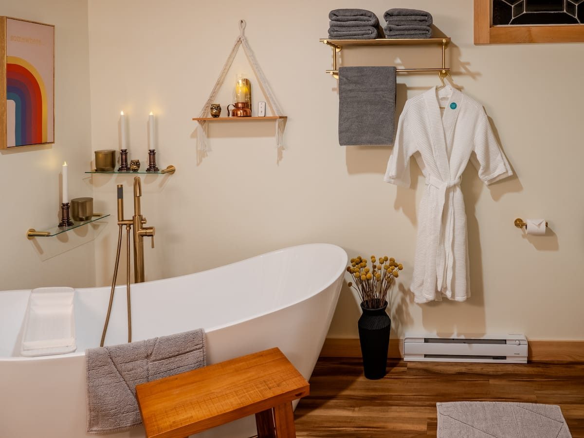 Spa-style bathroom with soaking tub